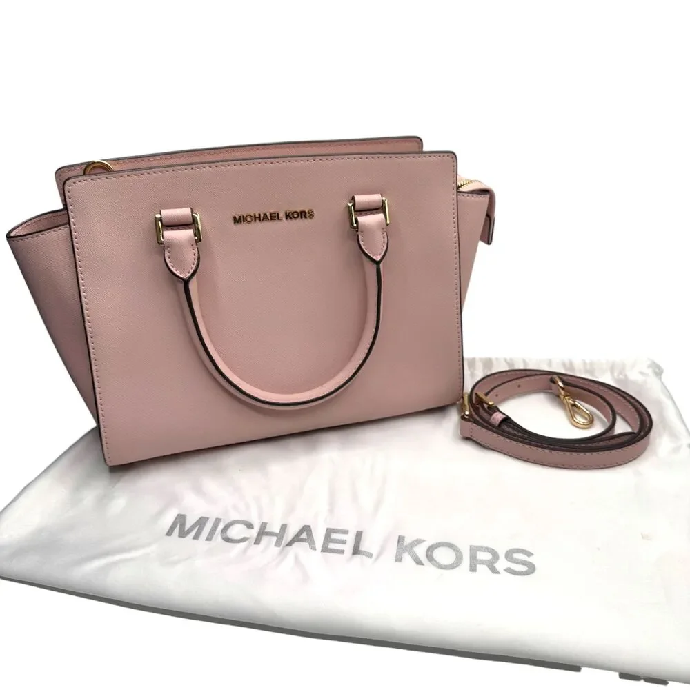 Michael Kors Selma Medium Satchel Blossom Pink Saffiano Crossbody - Picture 14 of 16